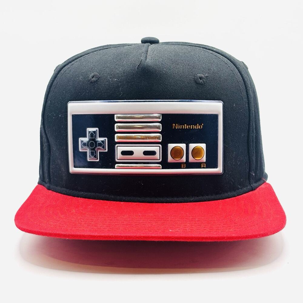 Nintendo NES Controller Black Red Snapback Hat Flat Brim OSFM